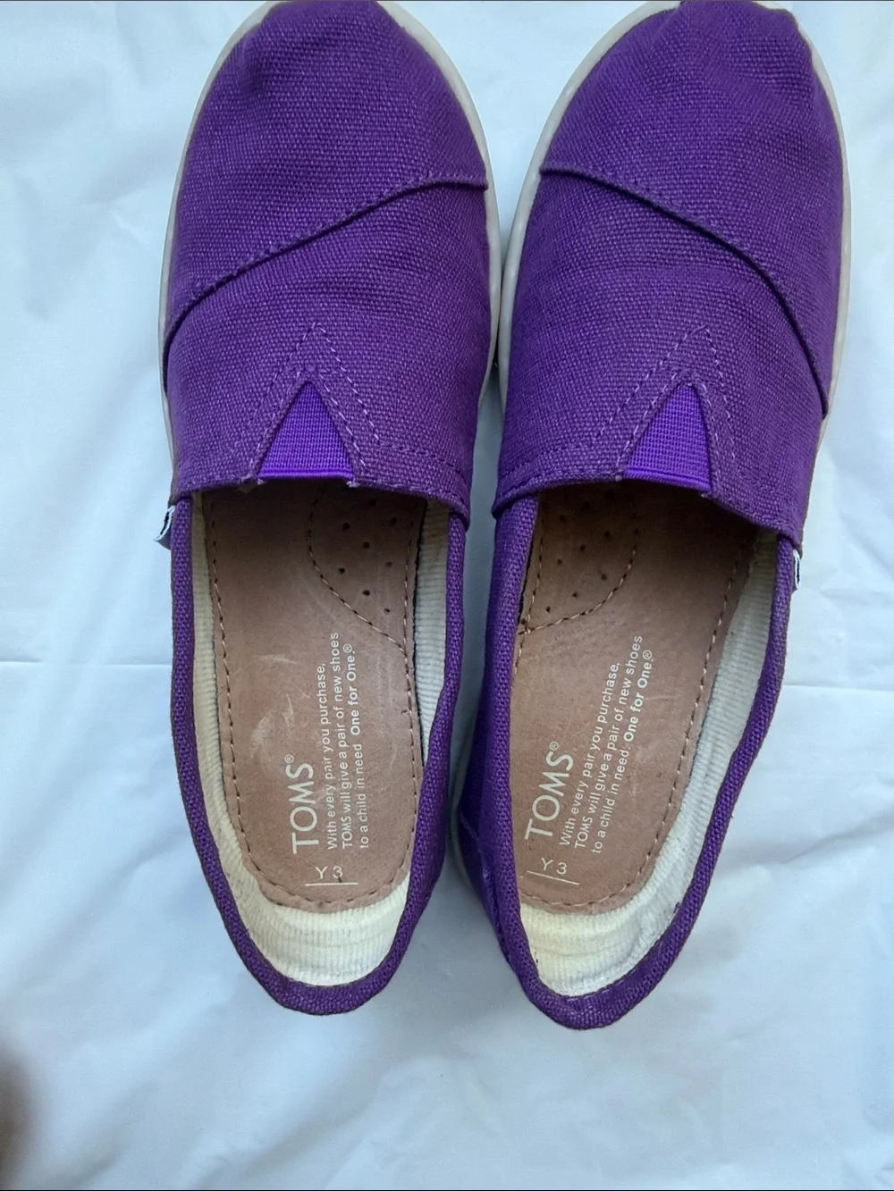 💜 TOMS Youth Classic Alpargata Purple Canvas Slip On Shoes - Kids Size 3